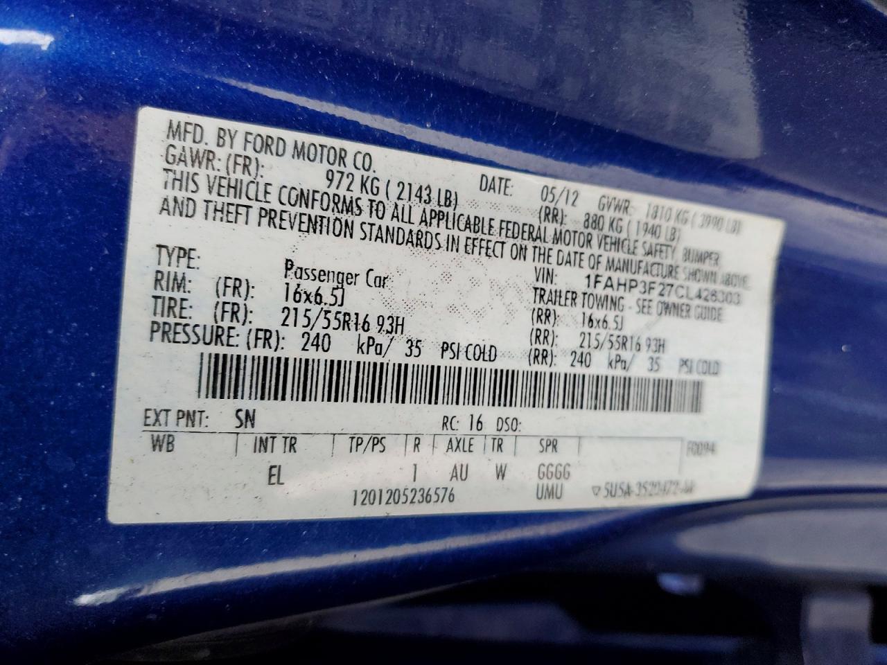 1FAHP3F27CL426303 · 2012 FORD FOCUS · 12/12