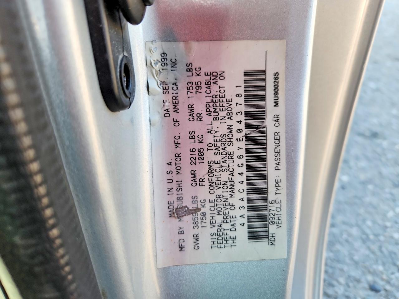 4A3AC44G6YE043781 · 2000 MITSUBISHI ECLIPSE · 11/11