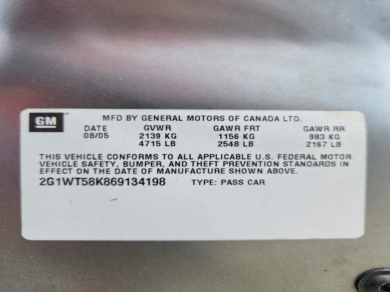 2G1WT58K869134198 · 2006 CHEVROLET IMPALA · 12/12