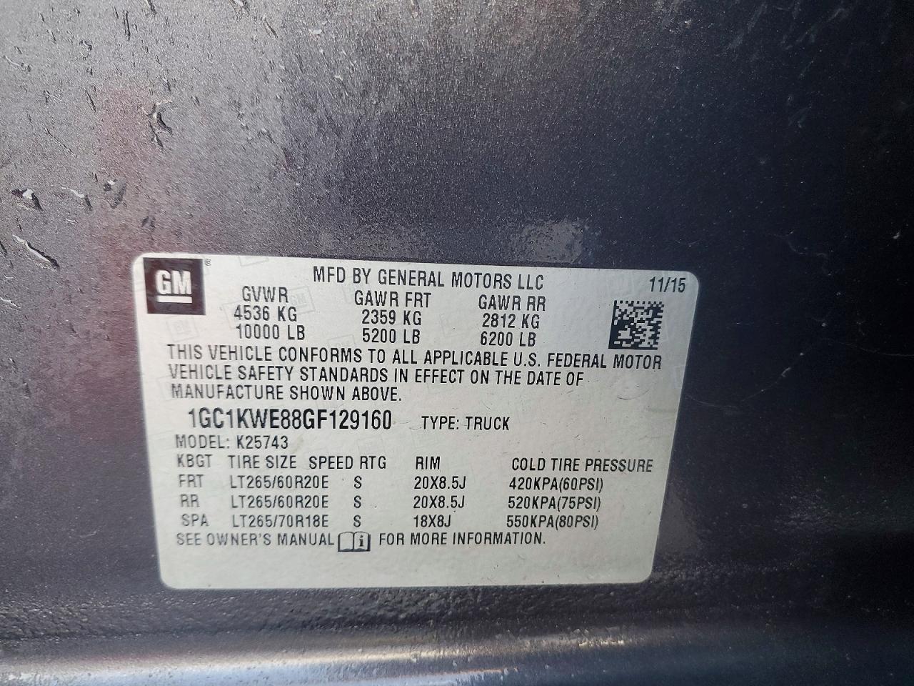 1GC1KWE88GF129160 · 2016 CHEVROLET SILVERADO · 12/12