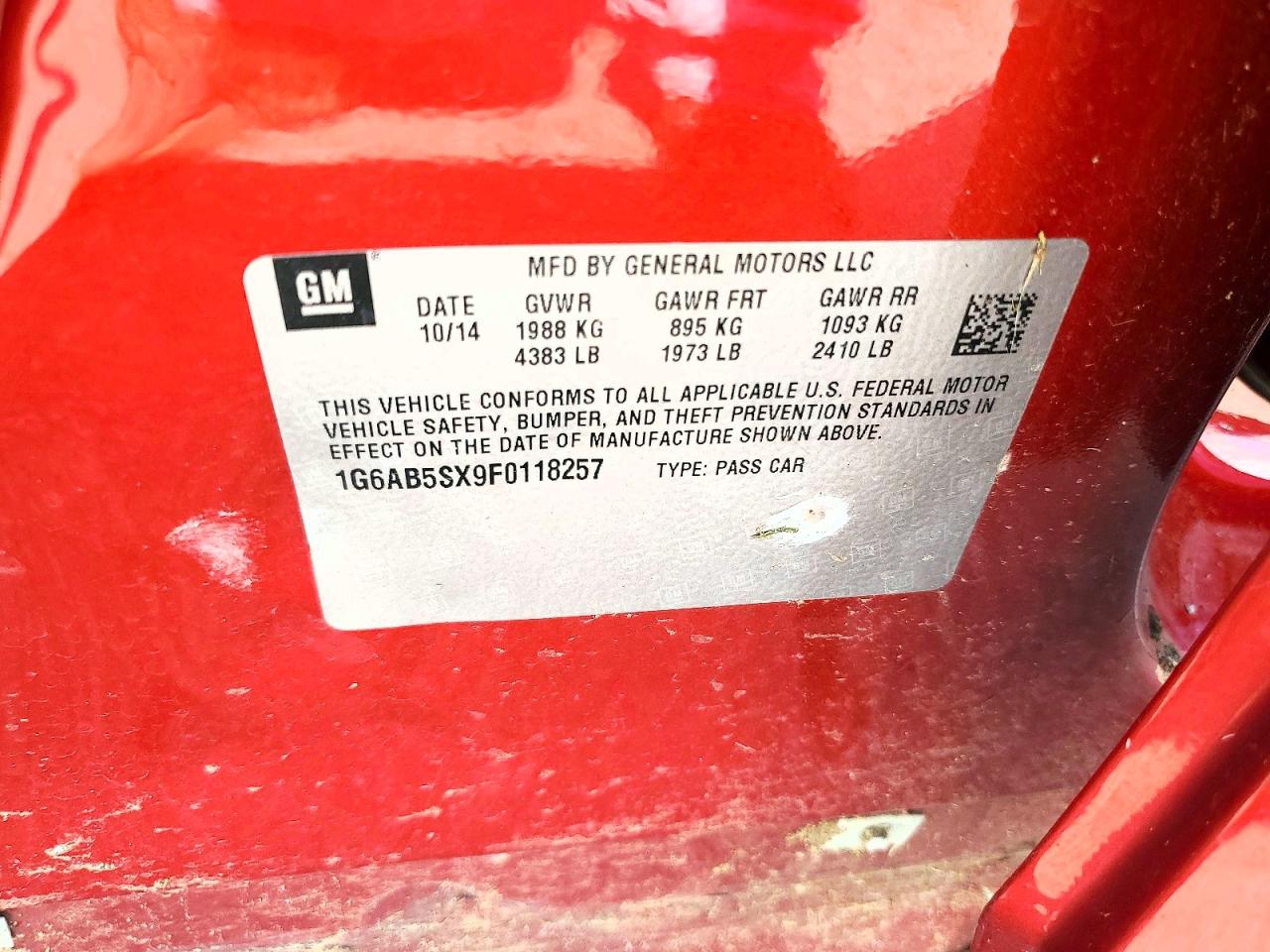 1G6AB5SX9F0118257 · 2015 CADILLAC ATS · 12/12
