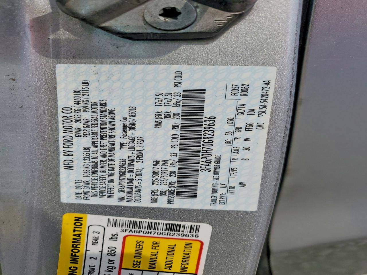 3FA6P0H70GR239636 · 2016 FORD FUSION · 12/12