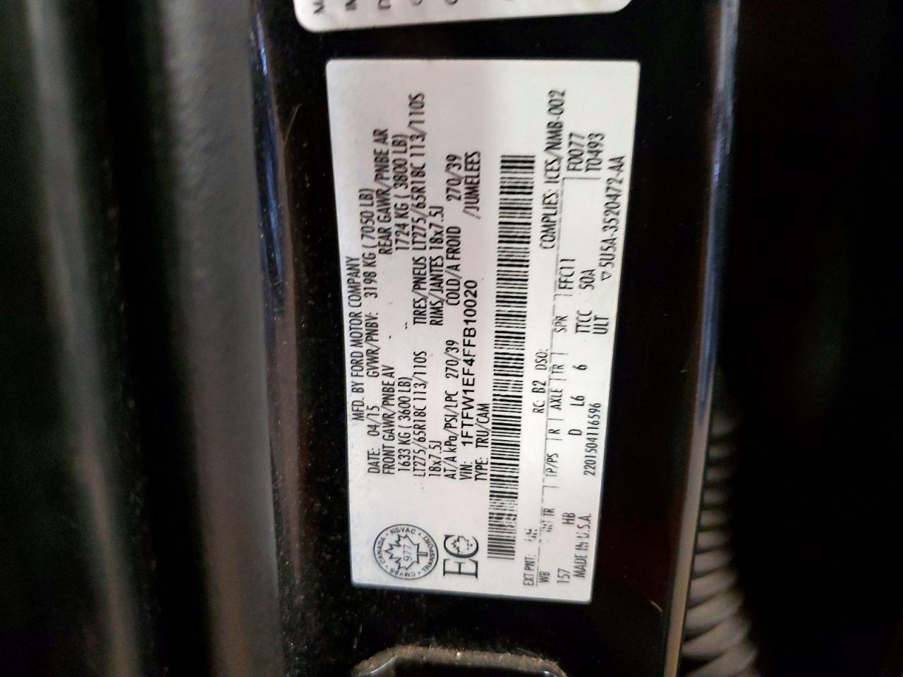 1FTFW1EF4FFB10020 · 2015 FORD F150 · 12/12