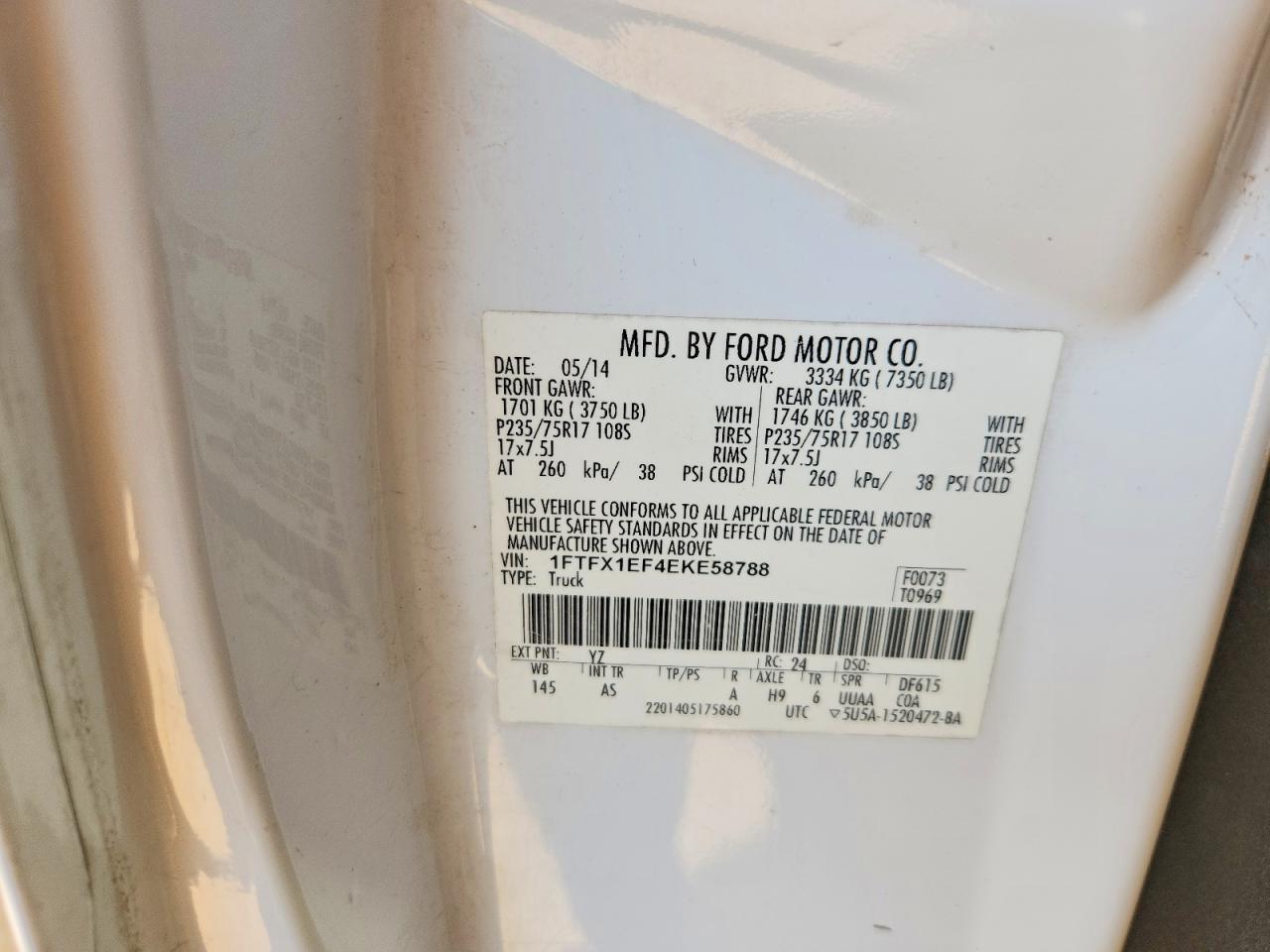 1FTFX1EF4EKE58788 · 2014 FORD F150 · 12/12
