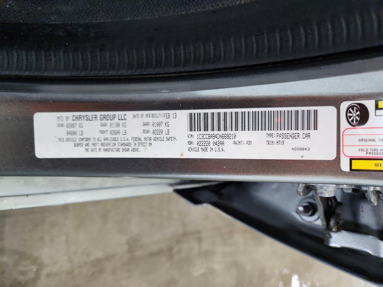 1C3CCBAB4DN669210 · 2013 CHRYSLER 200 · 12/12
