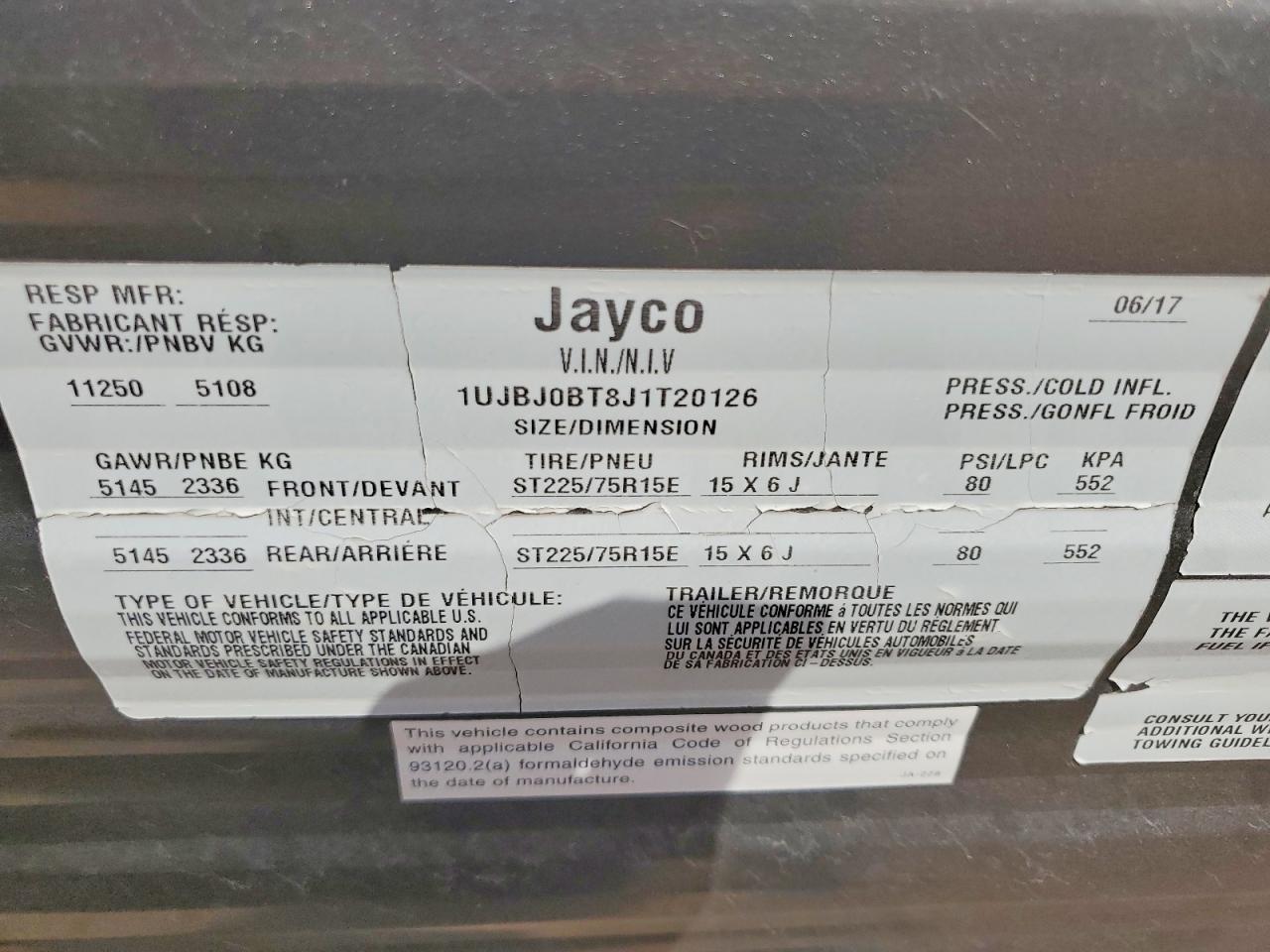 1UJBJ0BT8J1T20126 · 2018 JAYFLIGHT RECREATIONAL VEHICLE (RV) · 10/10