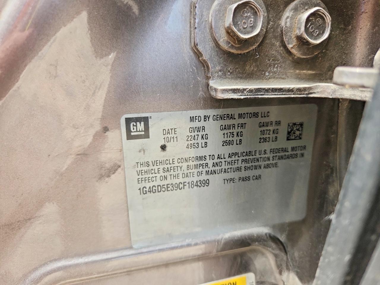 1G4GD5E39CF184399 · 2012 BUICK LACROSSE · 12/12