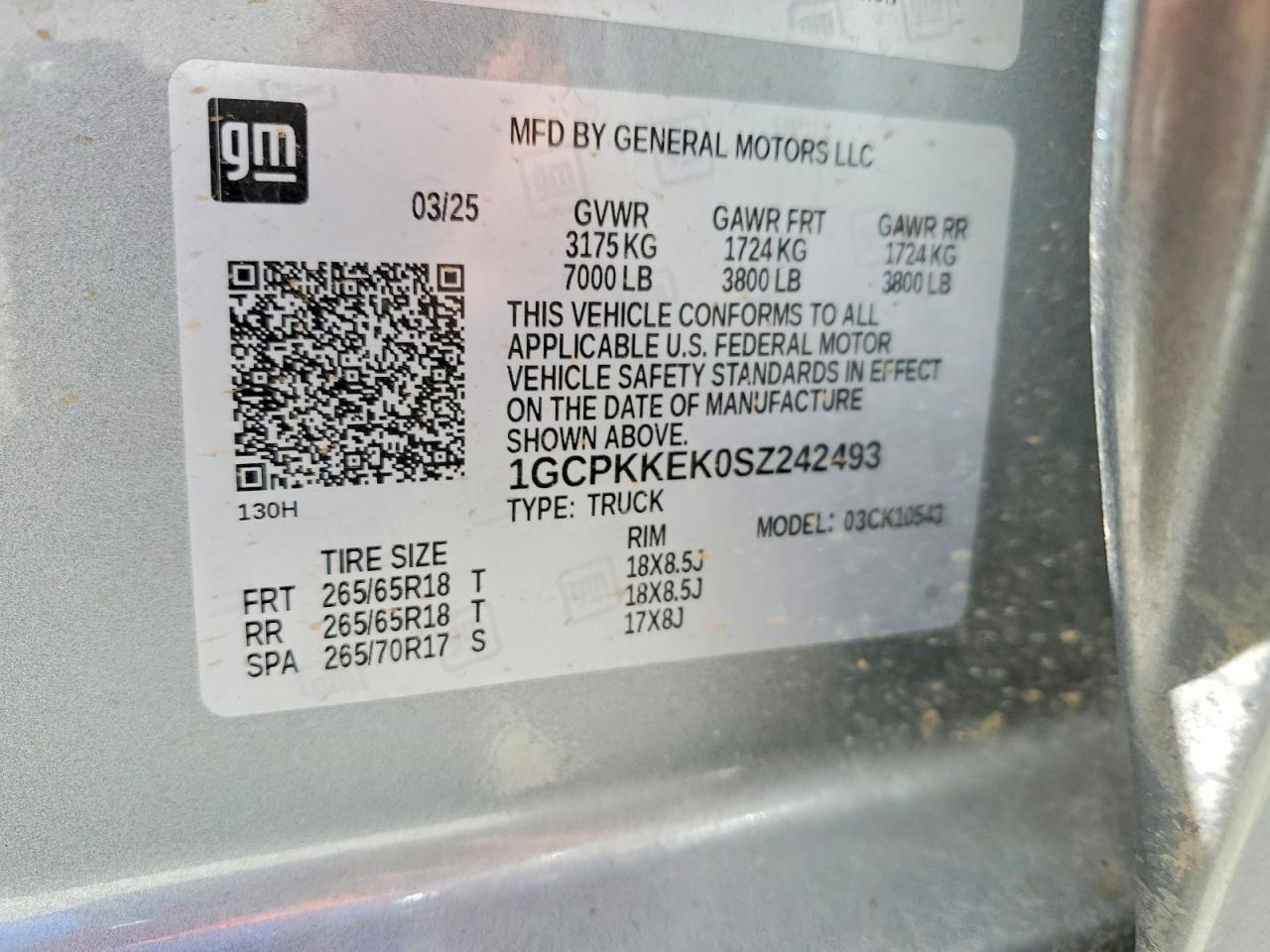 1GCPKKEK0SZ242493 · 2025 CHEVROLET SILVERADO · 12/12