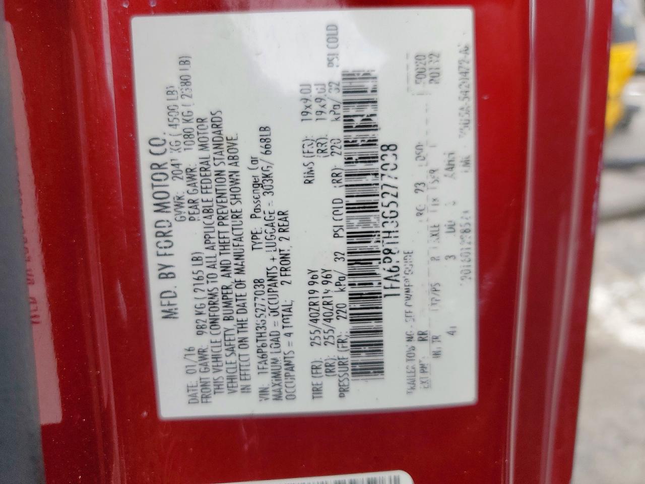 1FA6P8TH3G5277038 · 2016 FORD MUSTANG · 12/12