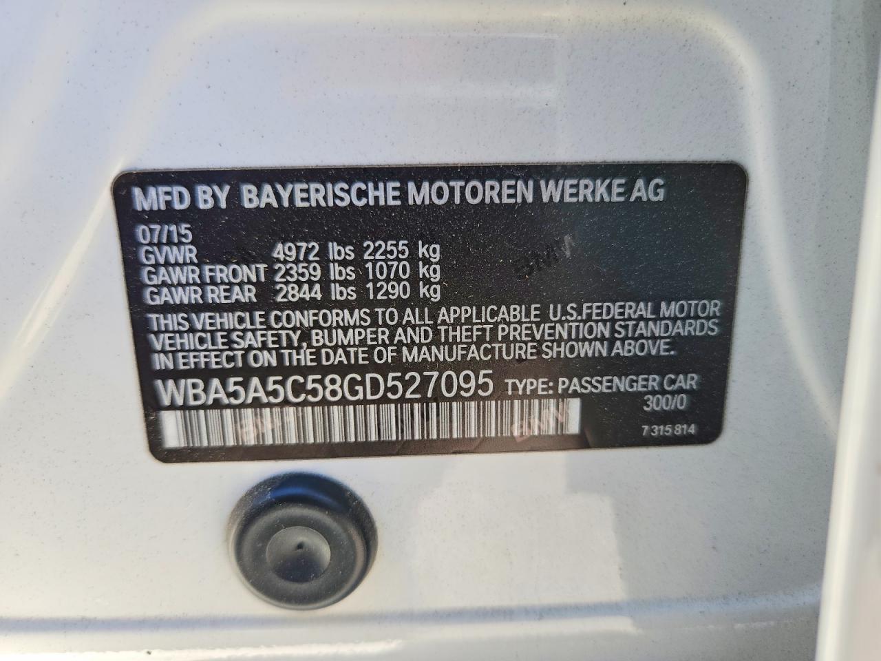 WBA5A5C58GD527095 · 2016 BMW 528 · 12/12