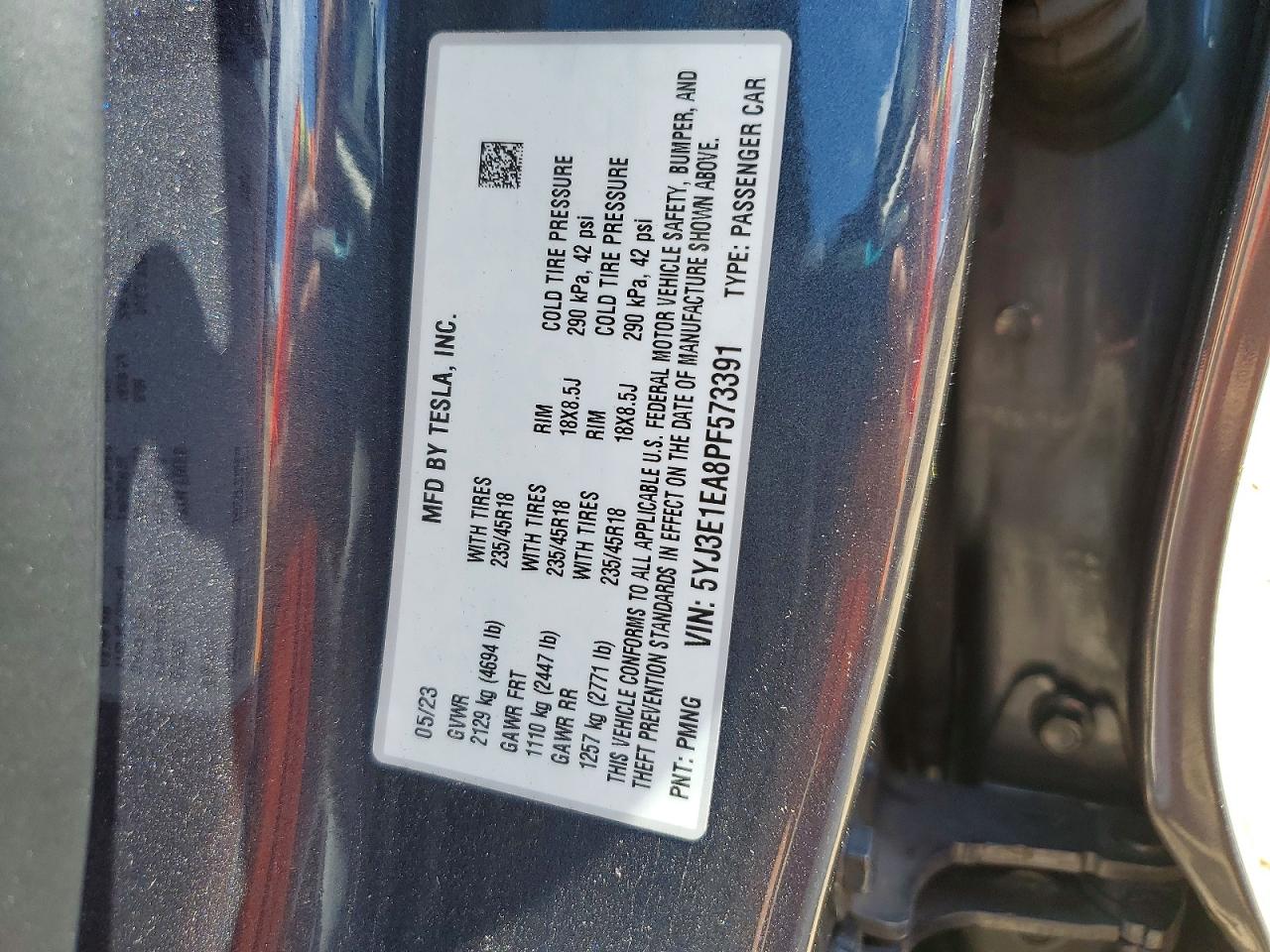 5YJ3E1EA8PF573391 · 2023 TESLA MODEL 3 · 12/12