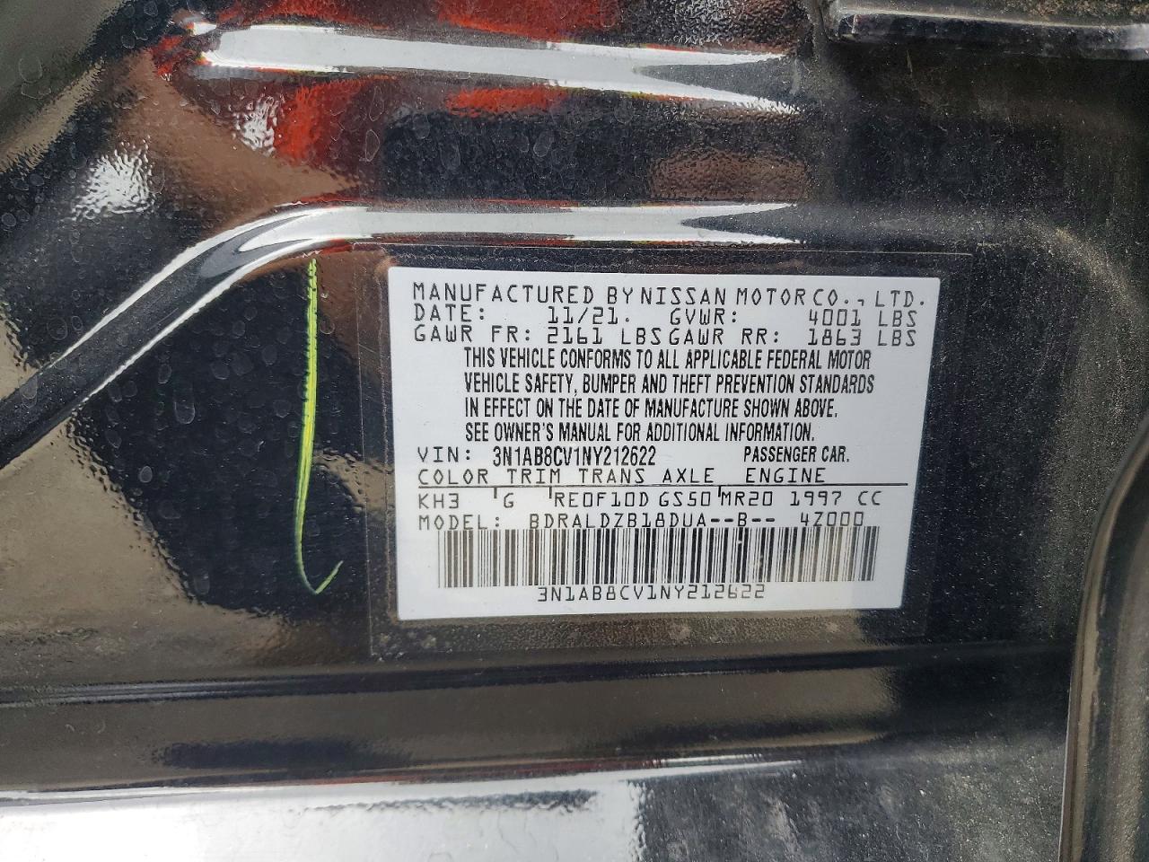3N1AB8CV1NY212622 · 2022 NISSAN SENTRA · 12/12