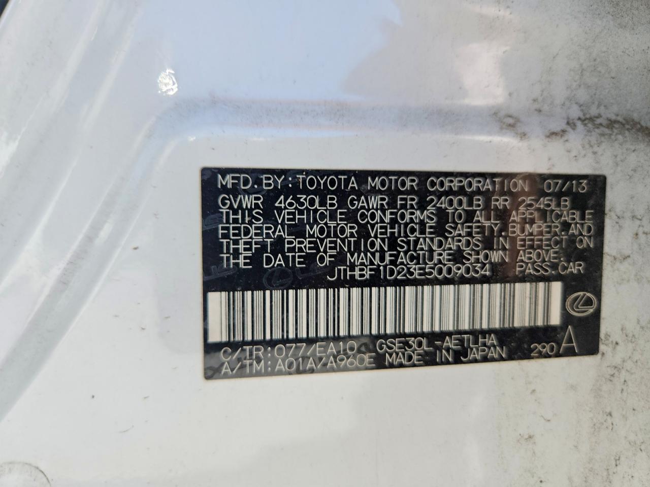 JTHBF1D23E5009034 · 2014 LEXUS IS · 12/12