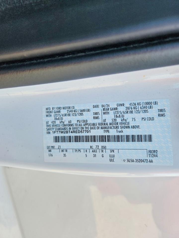 1FT7W2BT4RED57701 · 2024 FORD F250 · 12/12