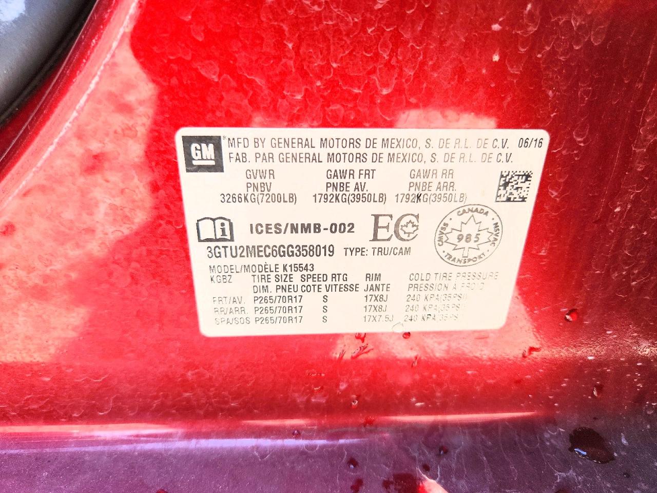 3GTU2MEC6GG358019 · 2016 GMC SIERRA · 12/12