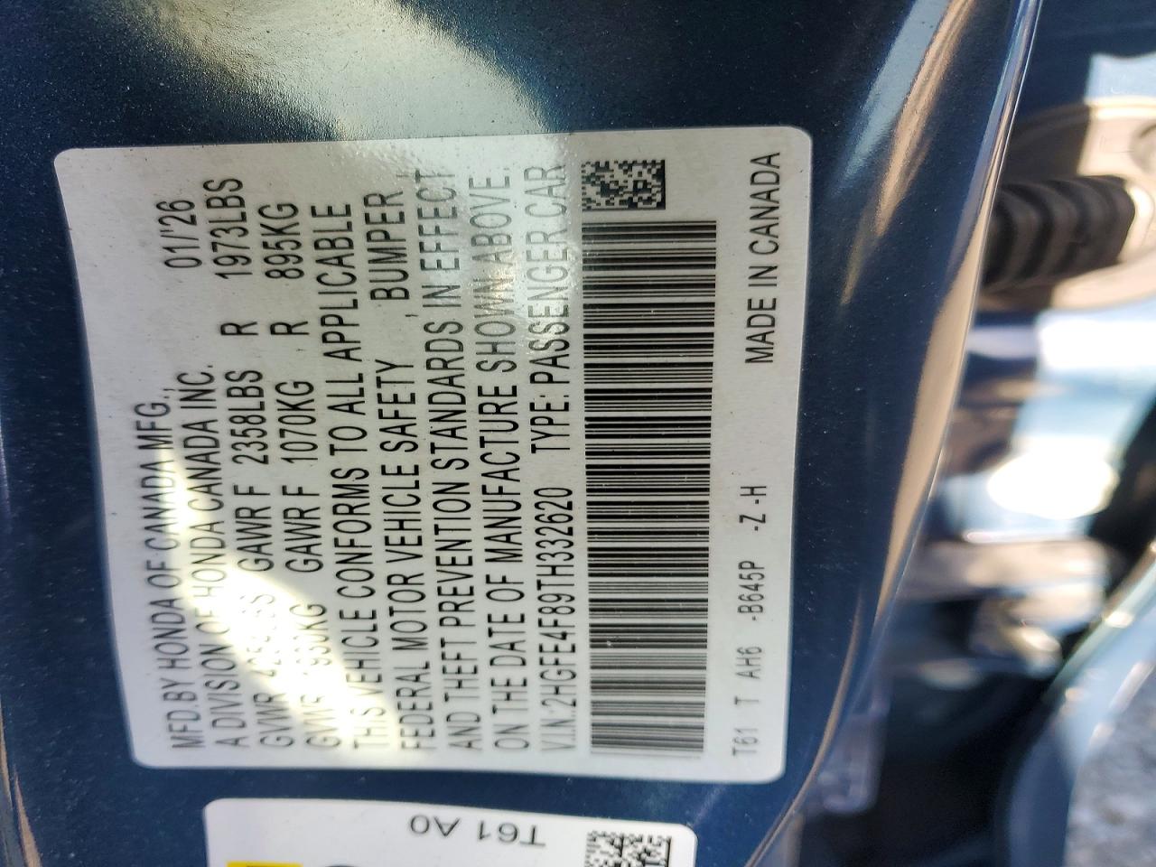 2HGFE4F89TH332620 · 2026 HONDA CIVIC · 12/12