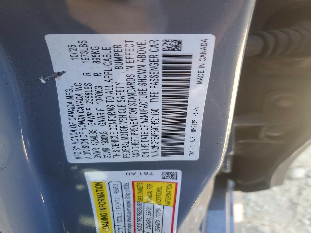 2HGFE4F89TH321150 · 2026 HONDA CIVIC · 12/12