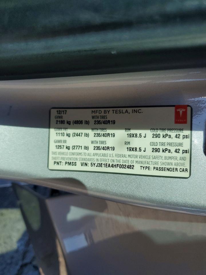 5YJ3E1EA4HF002482 · 2017 TESLA MODEL 3 · 12/12