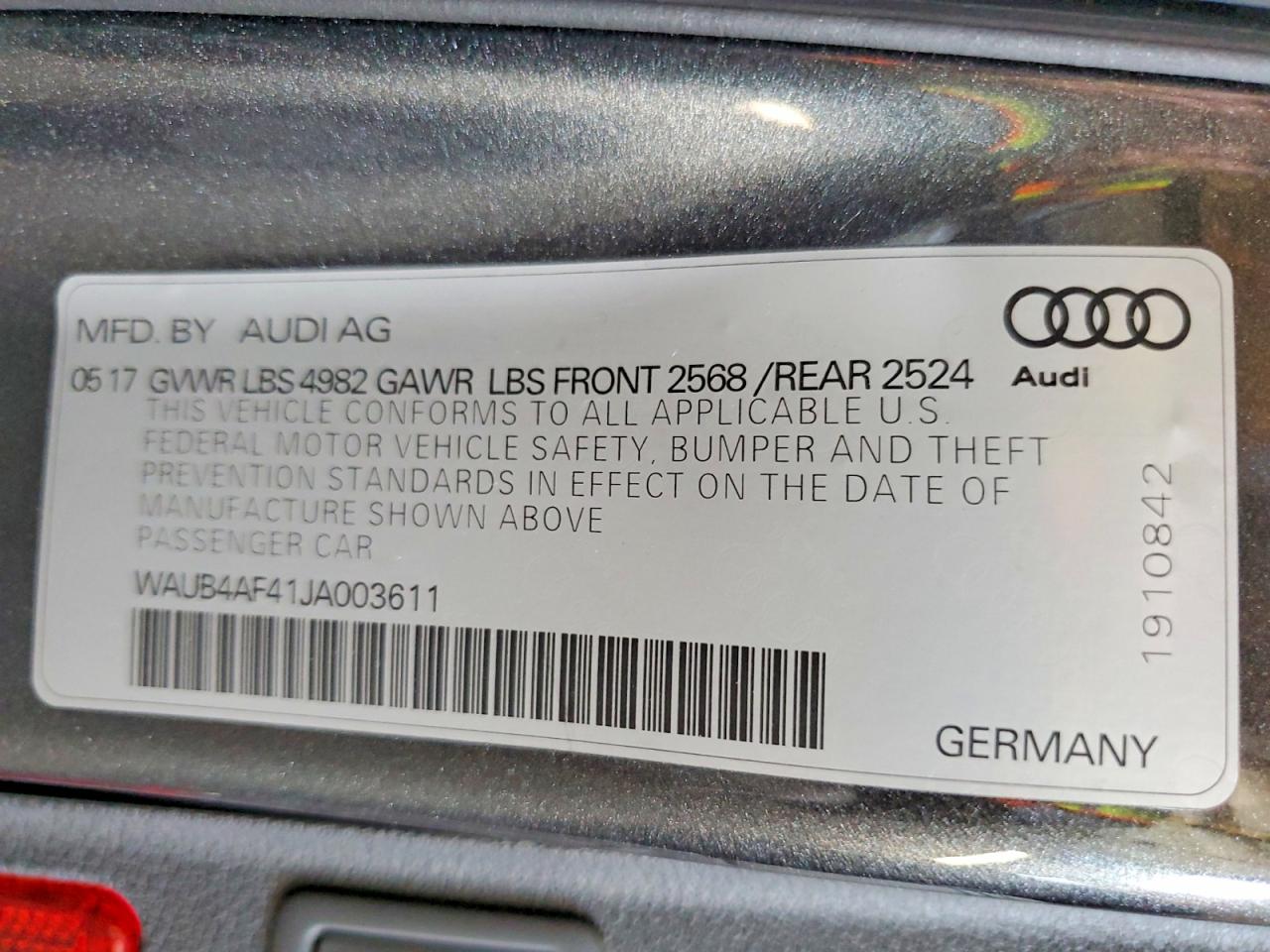 WAUB4AF41JA003611 · 2018 AUDI S4 · 12/12