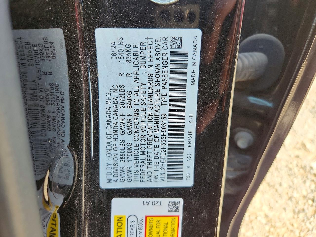 2HGFE2F55SH503159 · 2025 HONDA CIVIC · 12/12