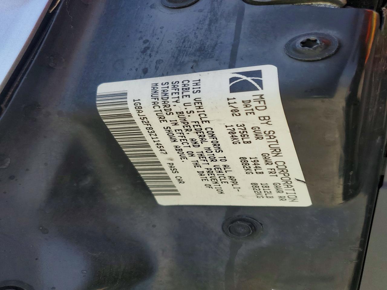 1G8AJ52F83Z114547 · 2003 SATURN ION · 12/12