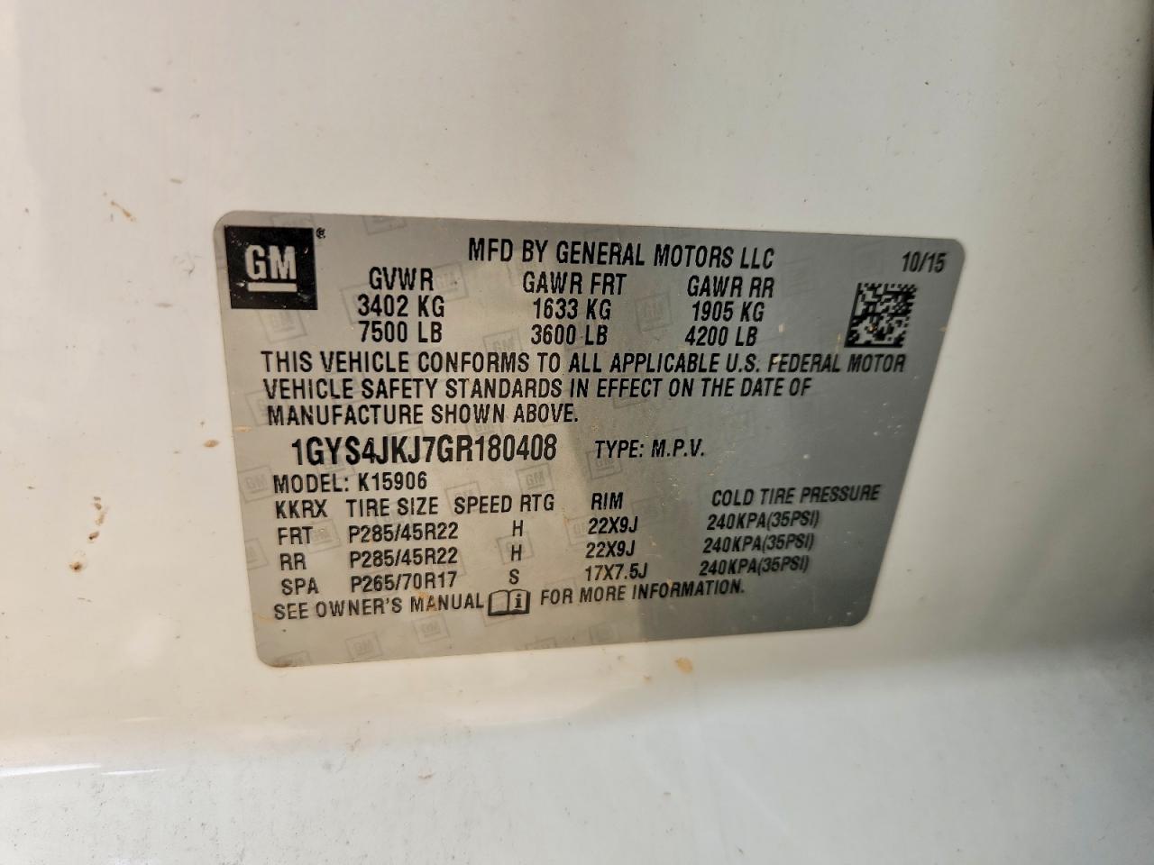 1GYS4JKJ7GR180408 · 2016 CADILLAC ESCALADE · 12/12