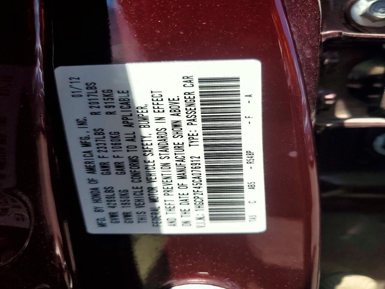 1HGCP2F45CA076912 · 2012 HONDA ACCORD · 12/12