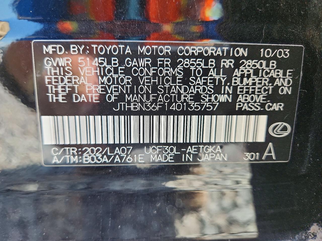 JTHBN36F140135757 · 2004 LEXUS LS · 12/12