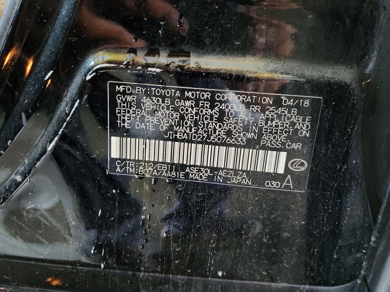 JTHBA1D27J5076633 · 2018 LEXUS IS · 12/12