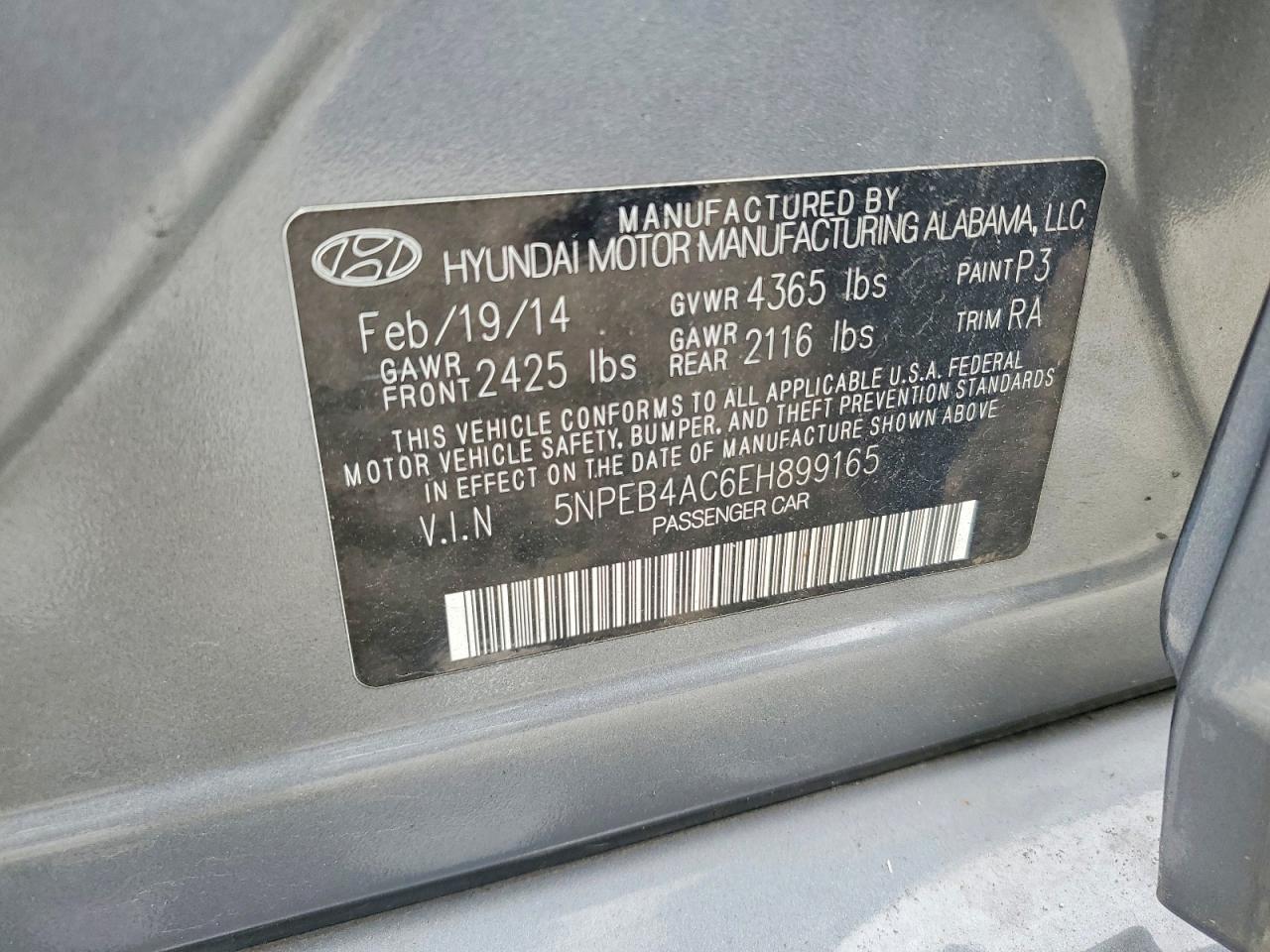 5NPEB4AC6EH899165 · 2014 HYUNDAI SONATA · 12/12