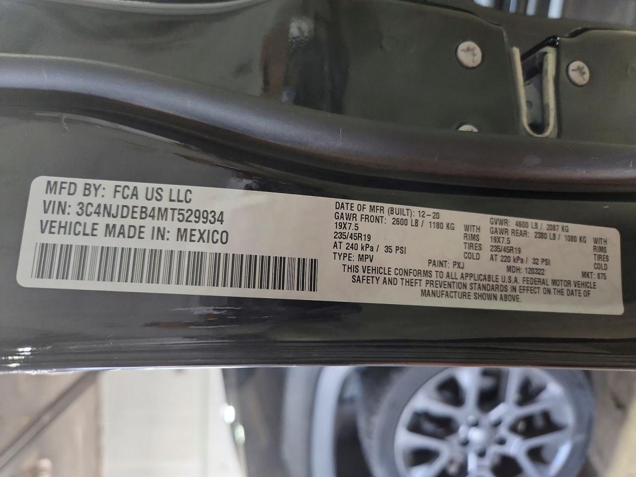 3C4NJDEB4MT529934 · 2021 JEEP COMPASS · 12/12