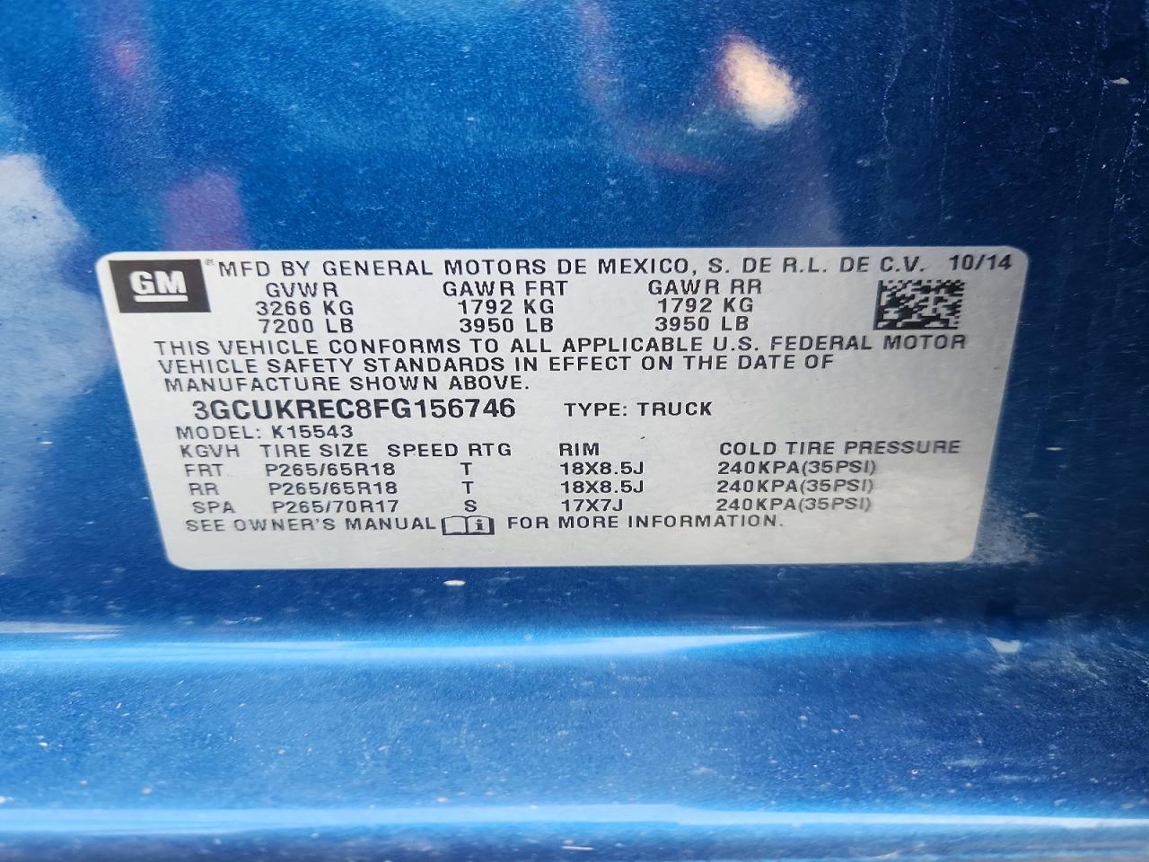 3GCUKREC8FG156746 · 2015 CHEVROLET SILVERADO · 12/12