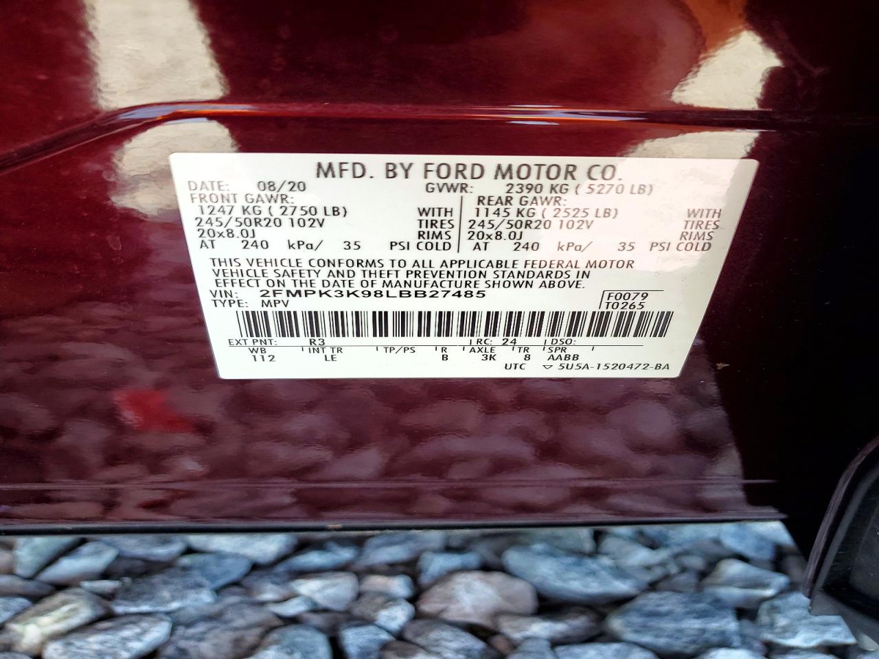 2FMPK3K98LBB27485 · 2020 FORD EDGE · 12/12