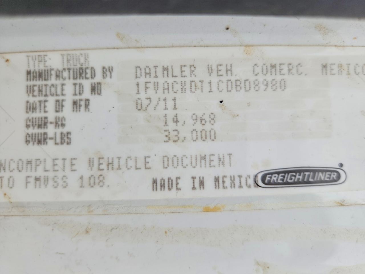 1FVACXDT1CDBD8980 · 2012 FREIGHTLINER M2 · 11/13