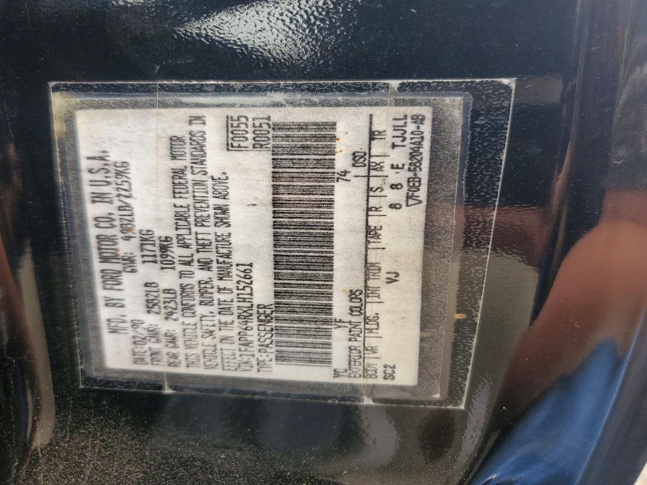 1FAPP64RXLH152661 · 1990 FORD THUNDERBIRD · 12/12