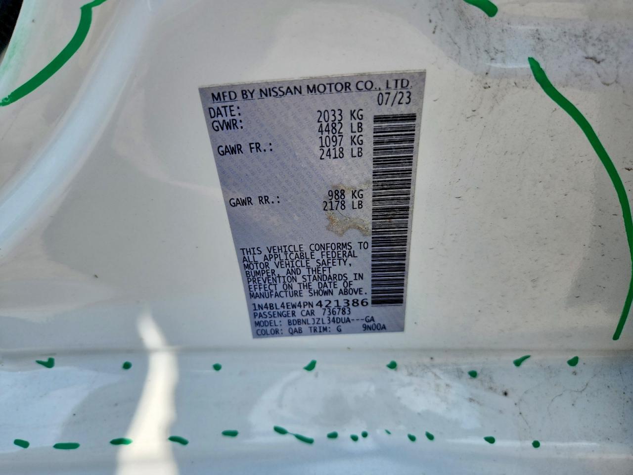 1N4BL4EW4PN421386 · 2023 NISSAN ALTIMA · 12/12