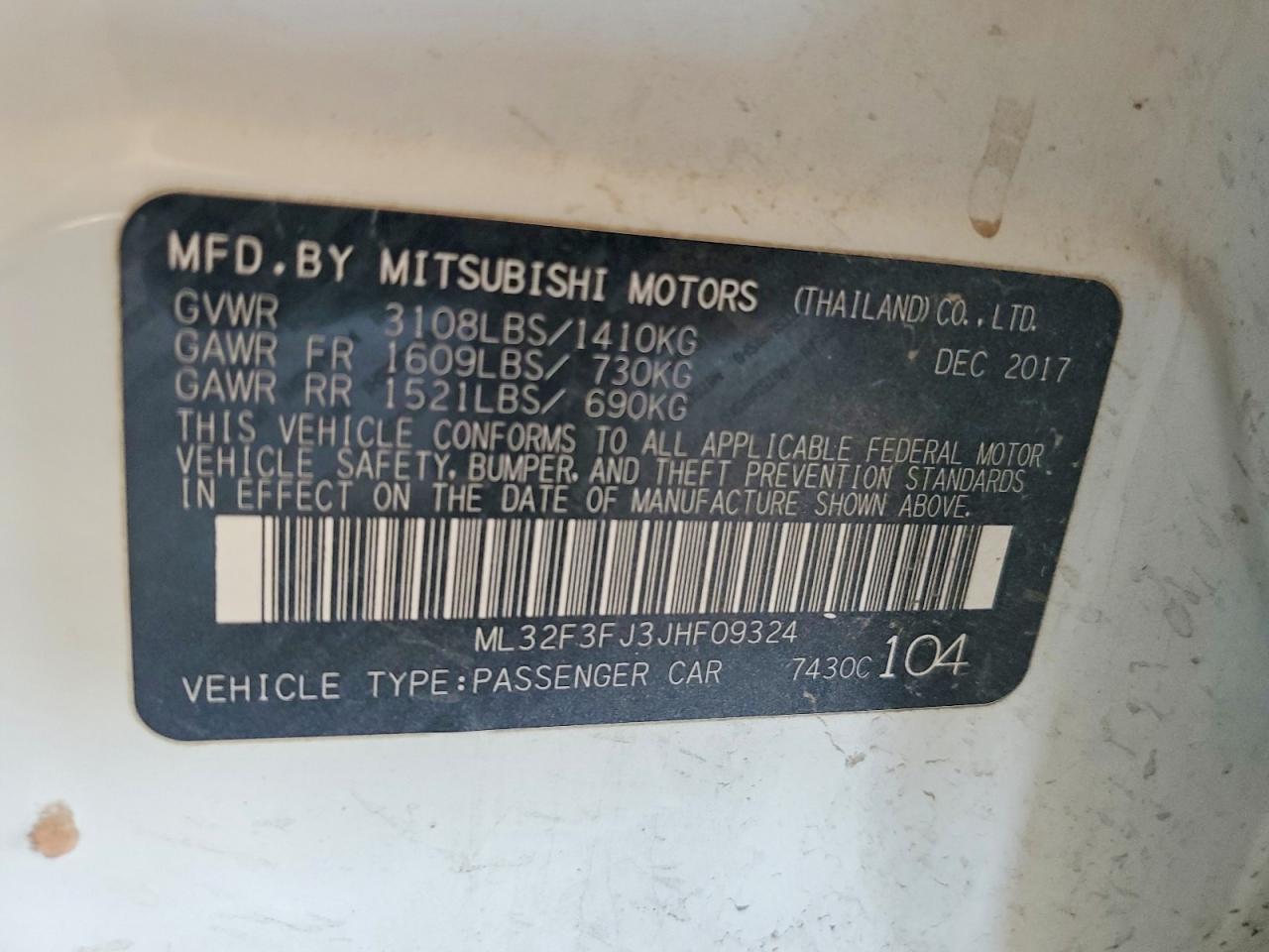 ML32F3FJ3JHF09324 · 2018 MITSUBISHI MIRAGE · 12/12