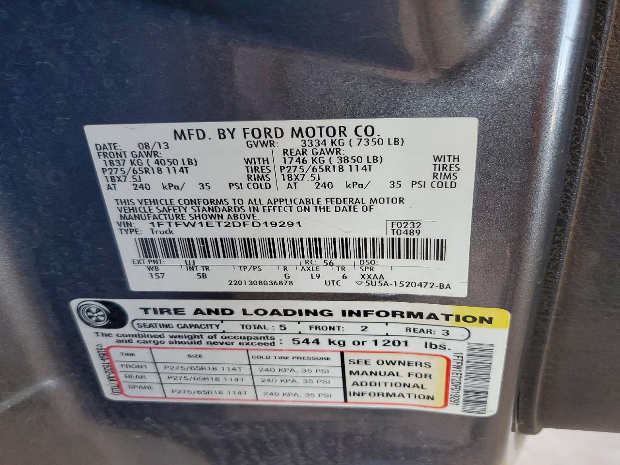 1FTFW1ET2DFD19291 · 2013 FORD F150 · 12/12
