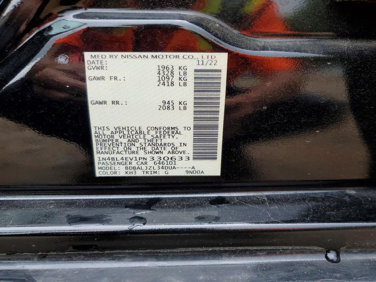 1N4BL4EV1PN330633 · 2023 NISSAN ALTIMA · 12/12