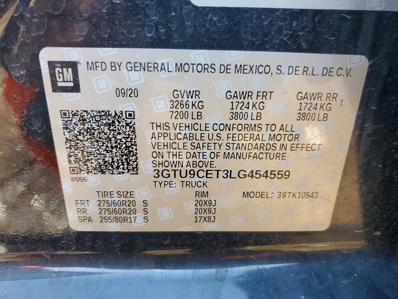 3GTU9CET3LG454559 · 2020 GMC SIERRA · 12/12