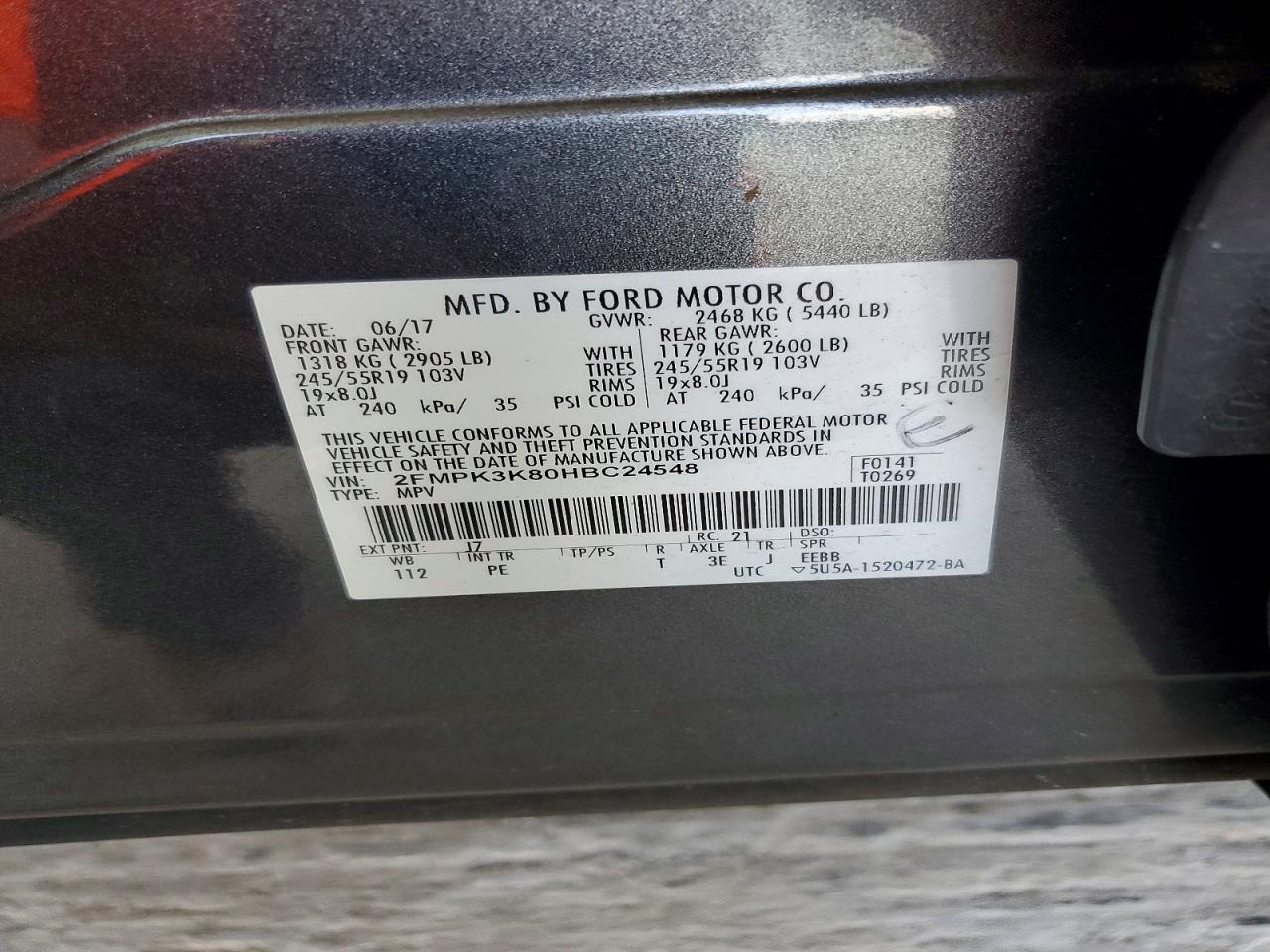 2FMPK3K80HBC24548 · 2017 FORD EDGE · 12/12