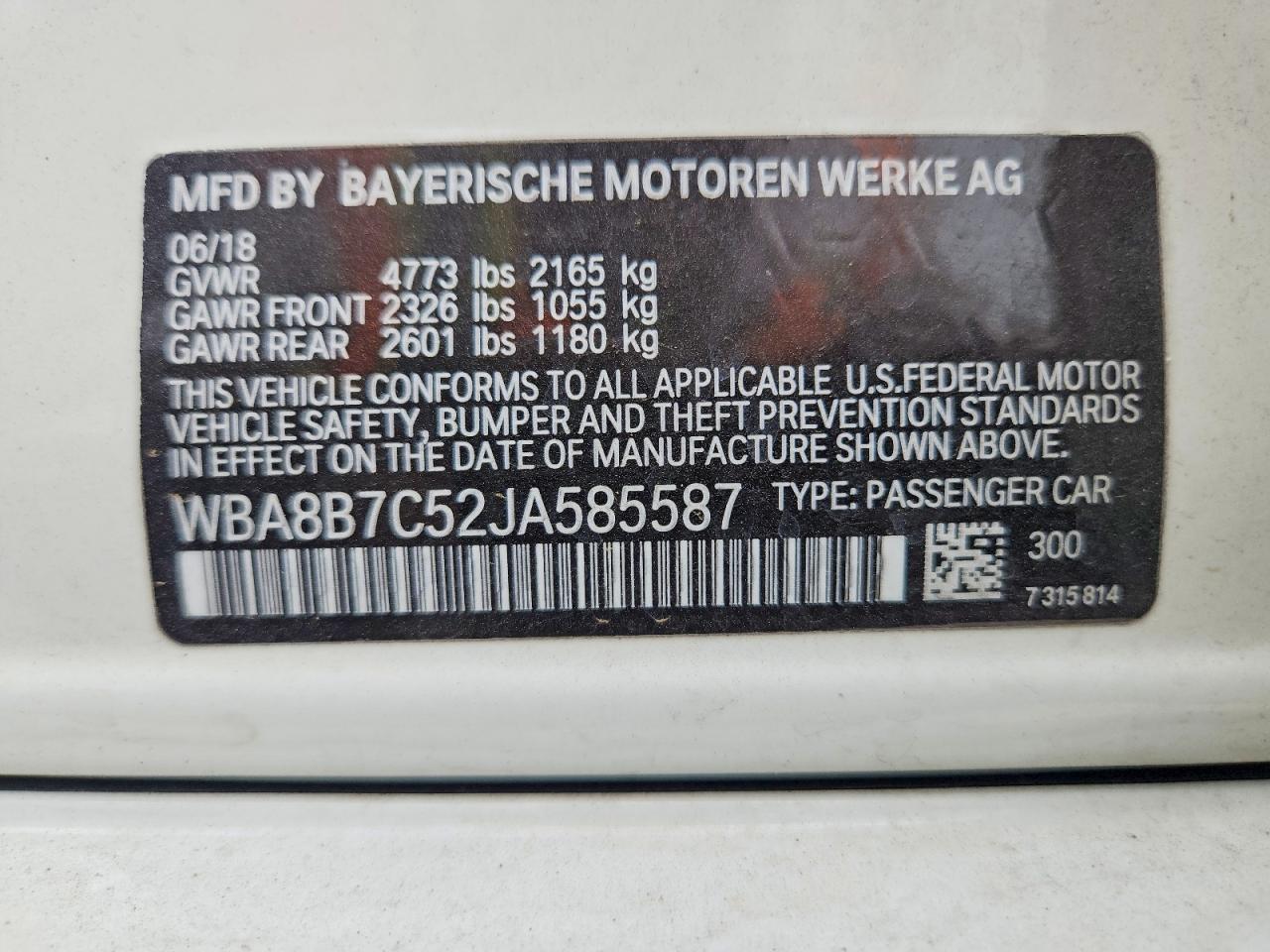 WBA8B7C52JA585587 · 2018 BMW 340 · 12/12