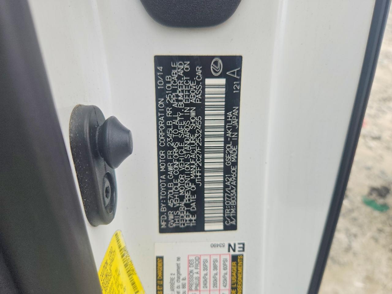 JTHFF2C27F2532455 · 2015 LEXUS IS · 12/12