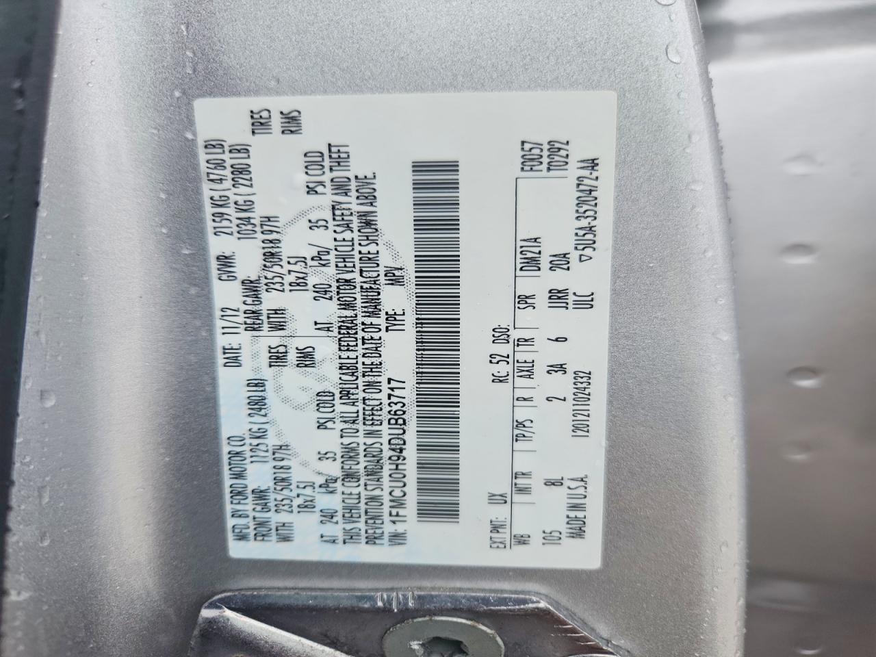 1FMCU0H94DUB63717 · 2013 FORD ESCAPE · 12/12