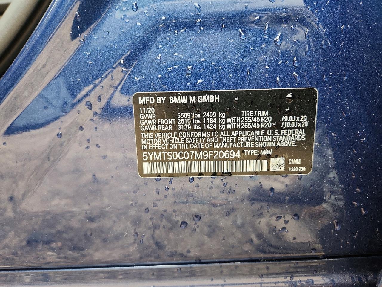 5YMTS0C07M9F20694 · 2021 BMW X3 · 12/12