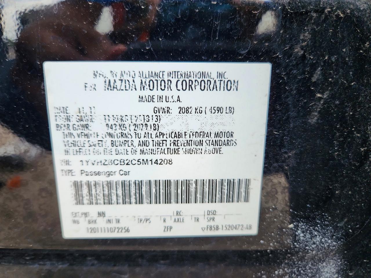 1YVHZ8CB2C5M14208 · 2012 MAZDA 6 · 12/12