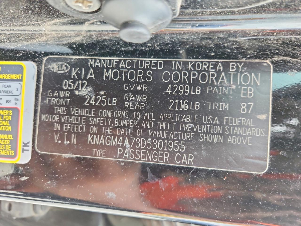KNAGM4A73D5301955 · 2013 KIA OPTIMA · 12/12