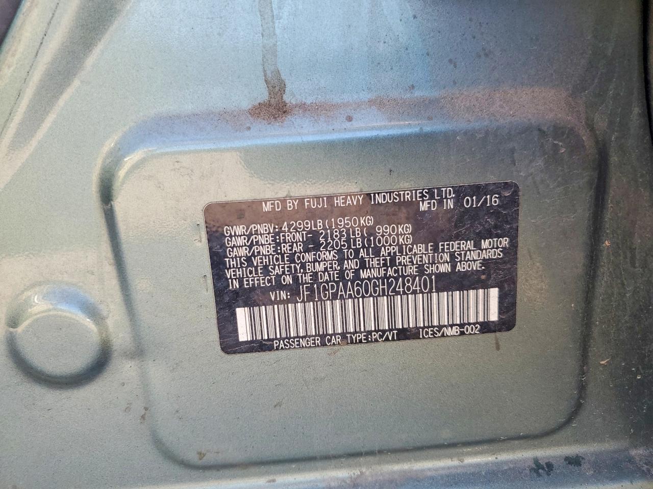 JF1GPAA60GH248401 · 2016 SUBARU IMPREZA · 12/12