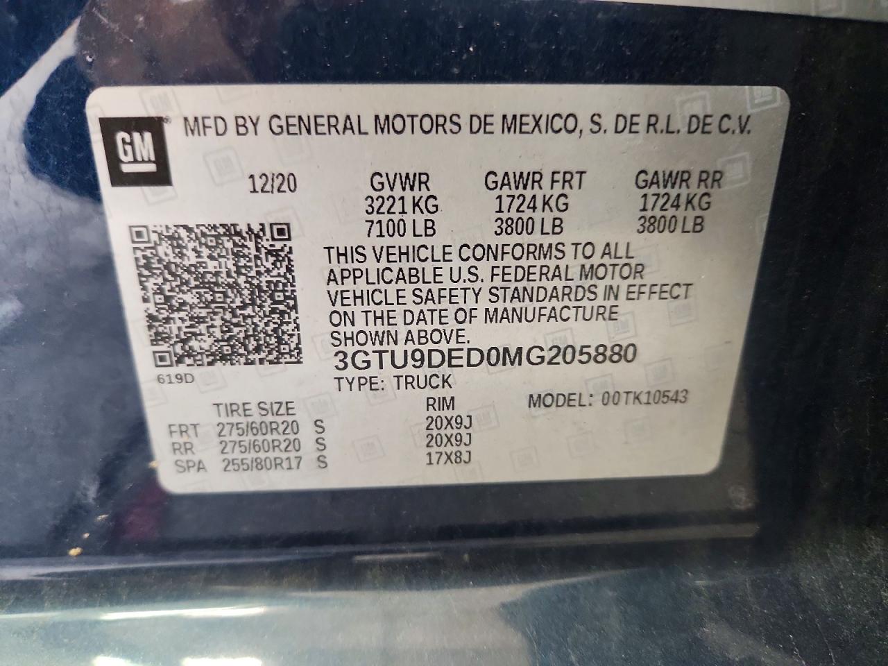 3GTU9DED0MG205880 · 2021 GMC SIERRA · 12/12