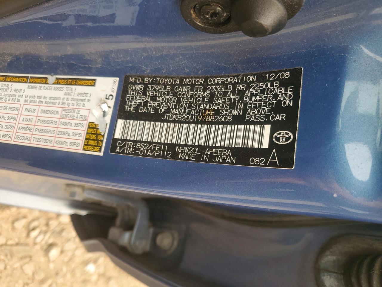 JTDKB20U197882608 · 2009 TOYOTA PRIUS · 12/12